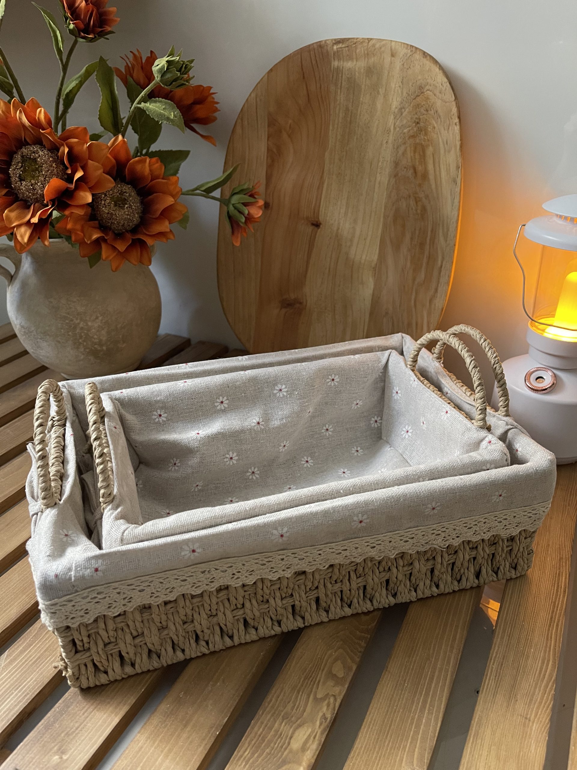 328E1C9C-F6D9-4846-A755-C20FD5CF9A00 سبد حصیر پارچه دار مستطیل - Image 2