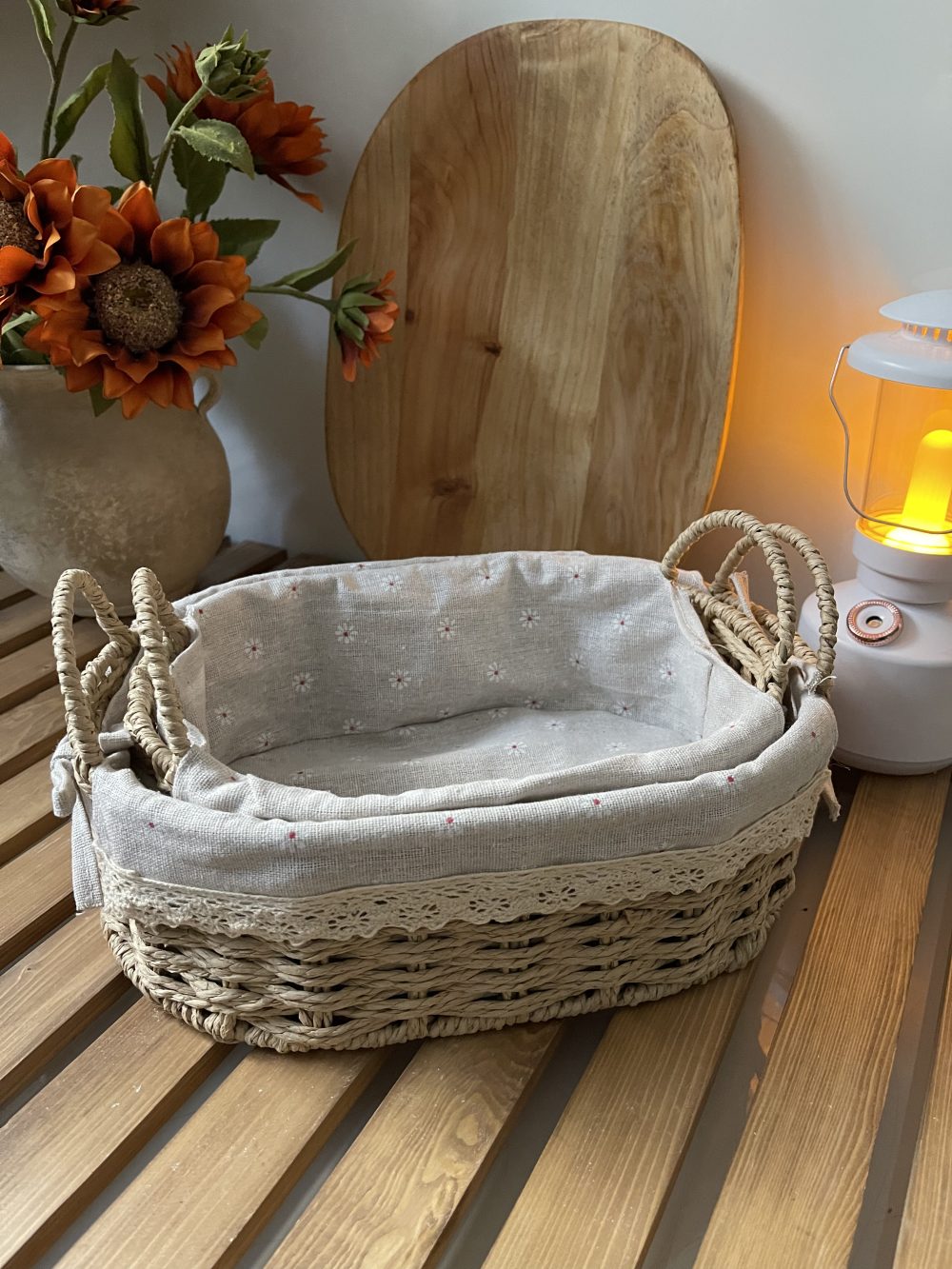 سبد حصیر پارچه دار بیضی - Image 2