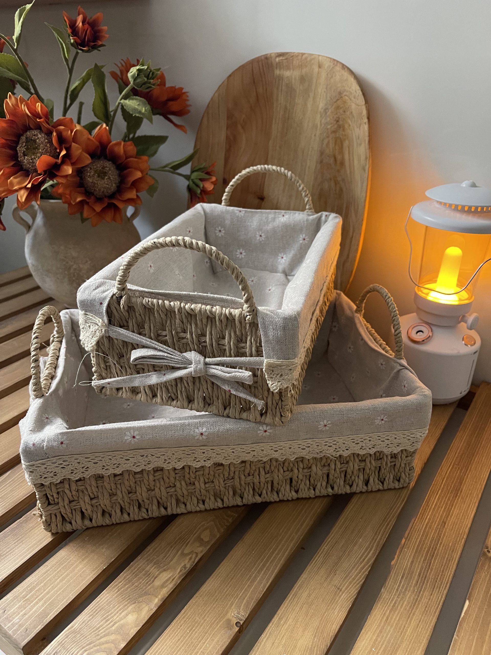 E45F3493-EE60-4058-8536-44BEADA40BCA سبد حصیر پارچه دار مستطیل - Image 1