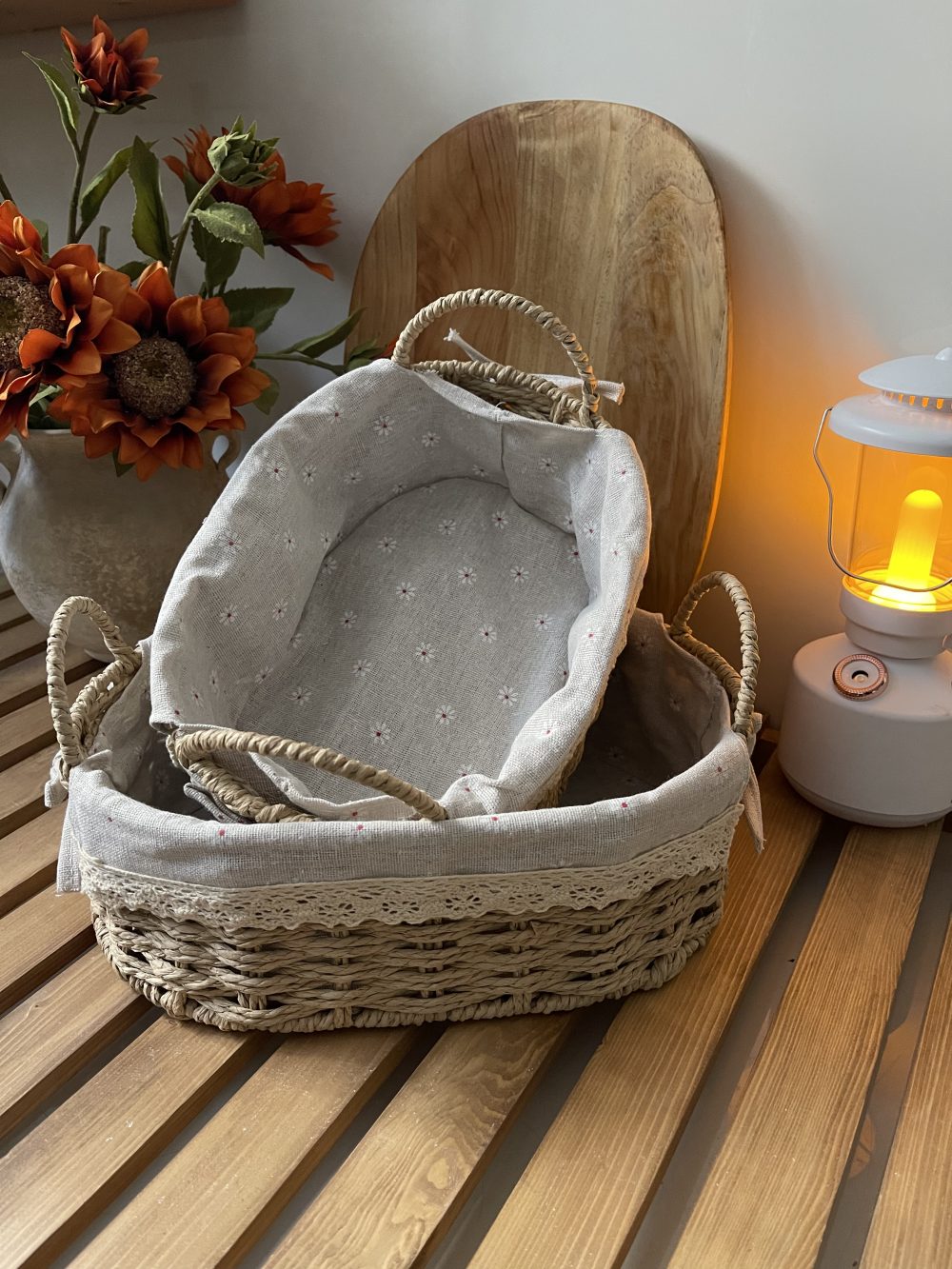 سبد حصیر پارچه دار بیضی - Image 1