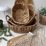 سبد حصیری بیضی دسته دار سه سایزی
